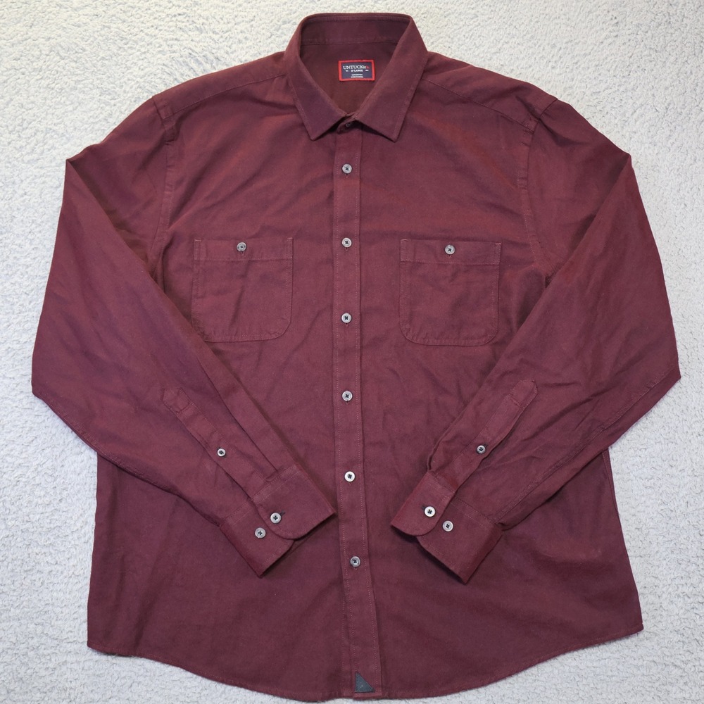 UNTUCKit Hemsworth Shirt Mens XL Burgundy Maroon Cotton Herringbone 41234 Dre